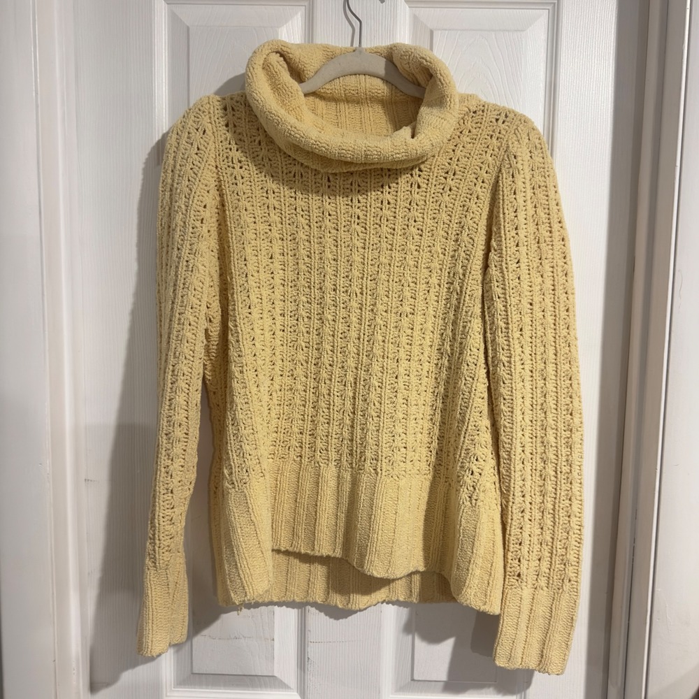 Liz & Co Womens Yellow Chenille Cowl Neck Knit Sweater Size M Long Sleeve